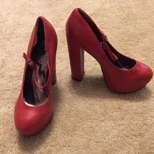 Red vegan leather platform Mary Jane heels